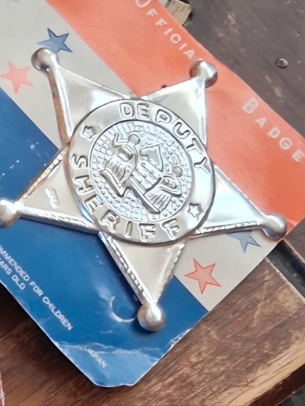 Antique 50s new Toy Western Deputy Sheriff Tin Metal Badge Prize made in Japan